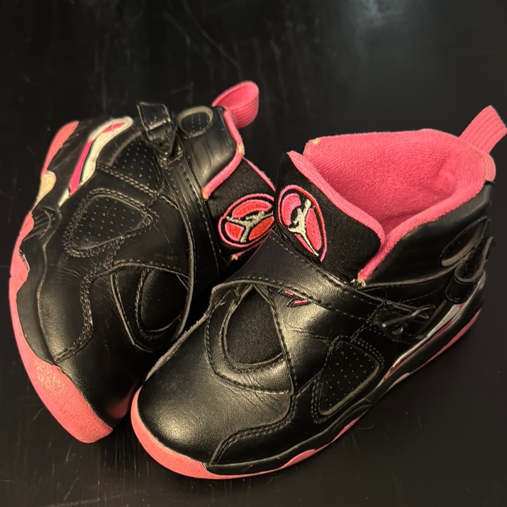 Jordan 8 Black and Pink Basketball Sneakers with Shiny Finish